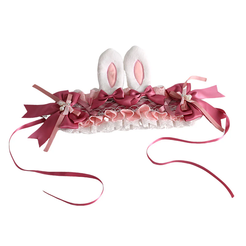 Xiaogui - Sweet Lolita Headdress Pink White Bunny Ear Hair Accessory - Image 12