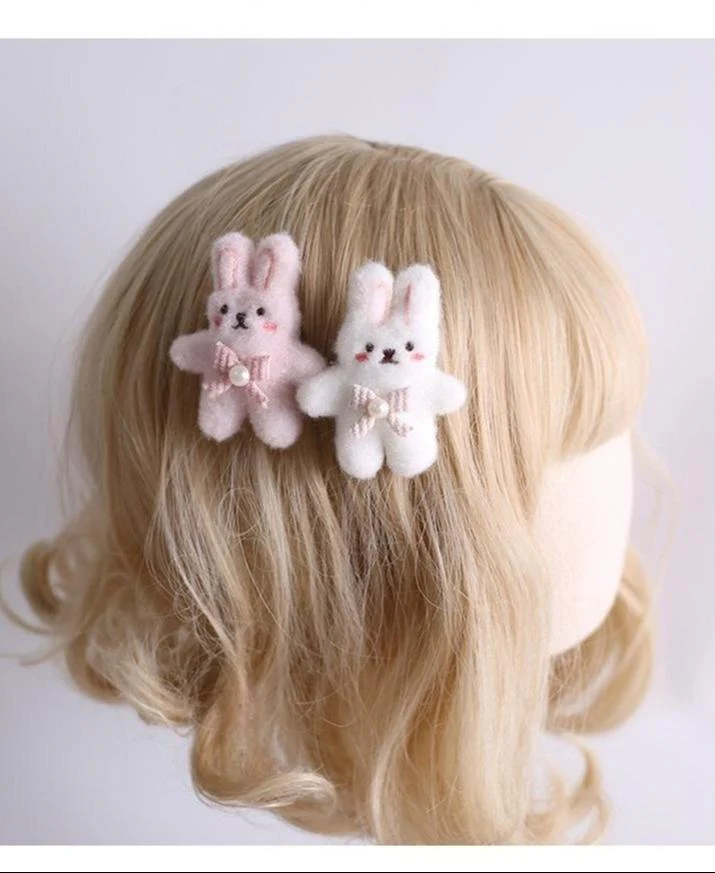 Xiaogui - Sweet Lolita Headdress Pink White Bunny Ear Hair Accessory - Image 5