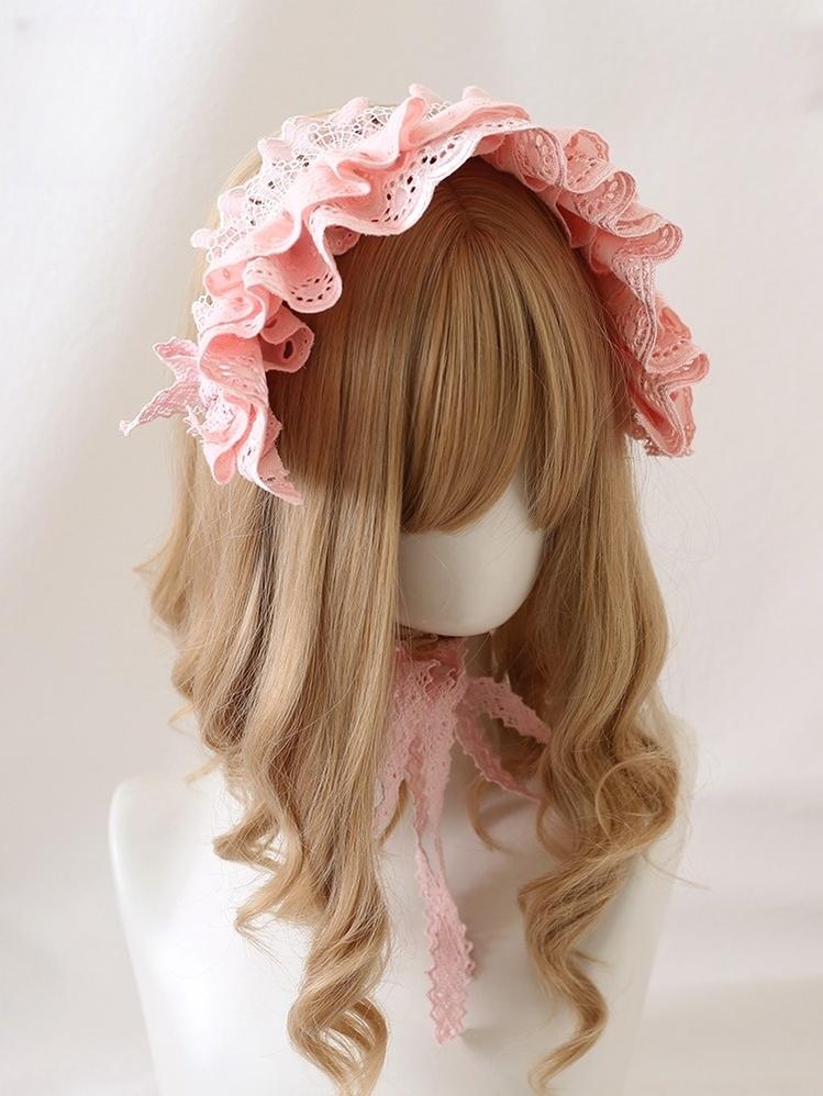 Xiaogui - Sweet Lolita Headdress Pink & White Lace Hairband - Image 11