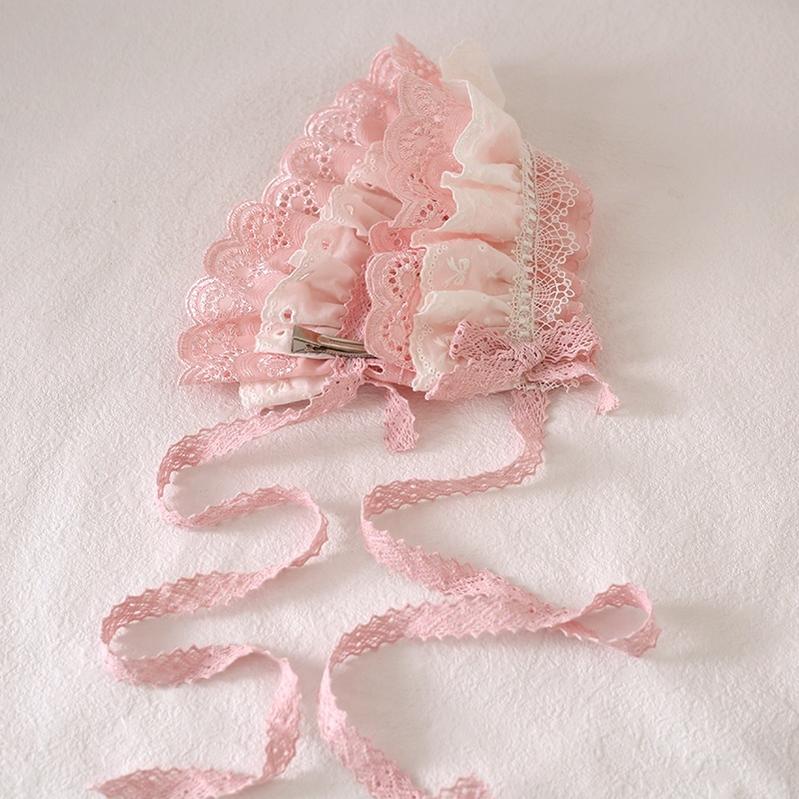 Xiaogui - Sweet Lolita Headdress Pink & White Lace Hairband - Image 13