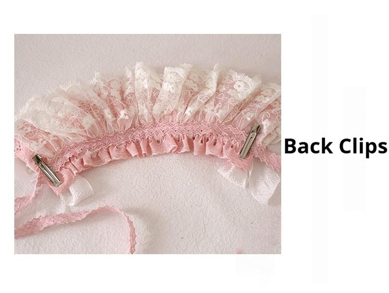 Xiaogui - Sweet Lolita Headdress Pink & White Lace Hairband - Image 21