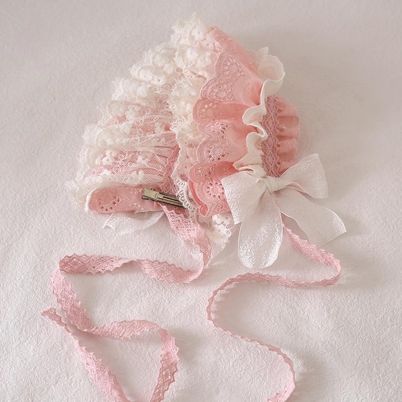 Xiaogui - Sweet Lolita Headdress Pink & White Lace Hairband - Image 23