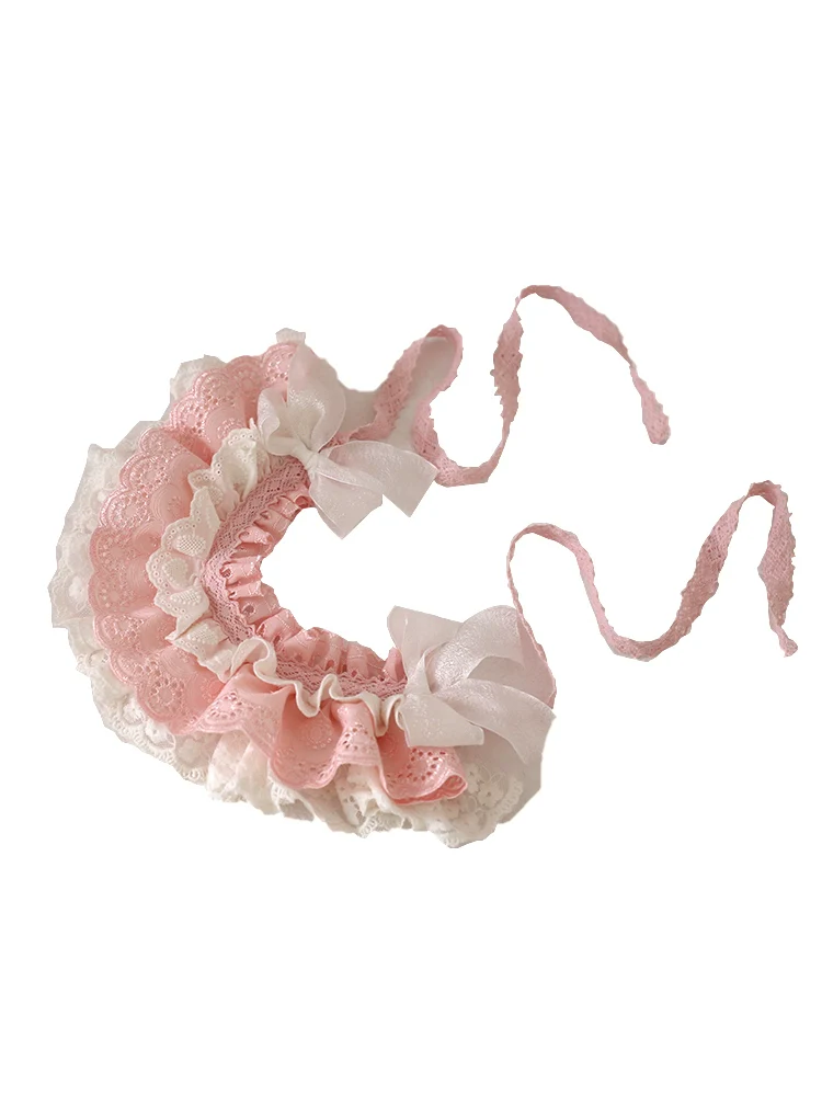 Xiaogui - Sweet Lolita Headdress Pink & White Lace Hairband - Image 6