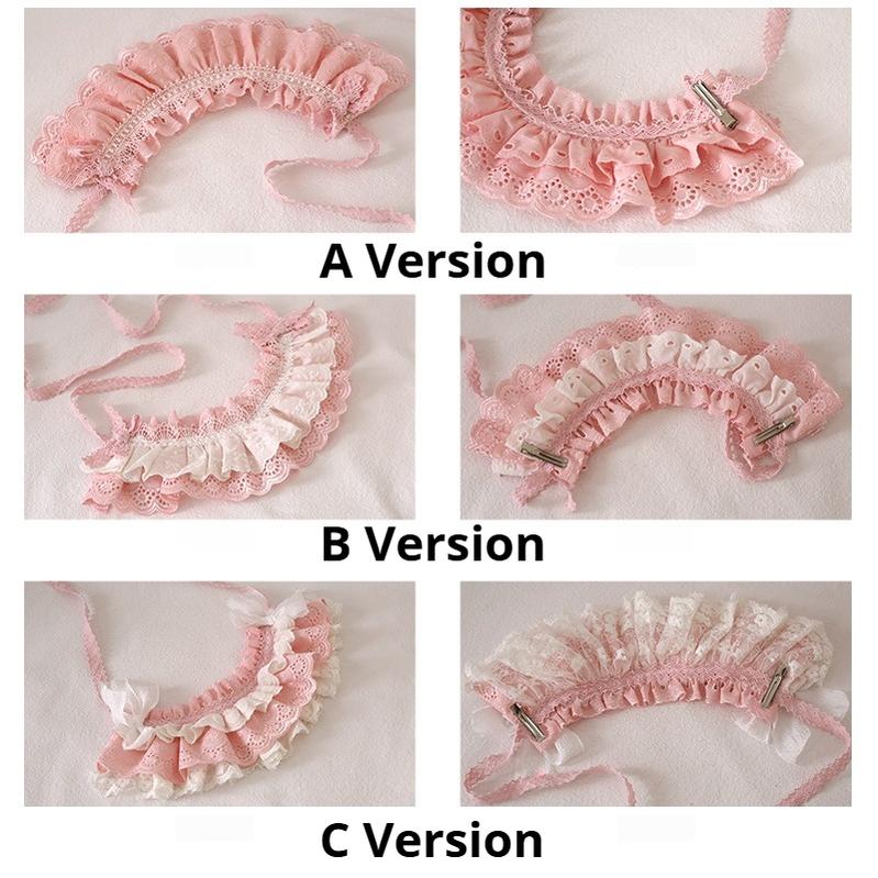 Xiaogui - Sweet Lolita Headdress Pink & White Lace Hairband - Image 7