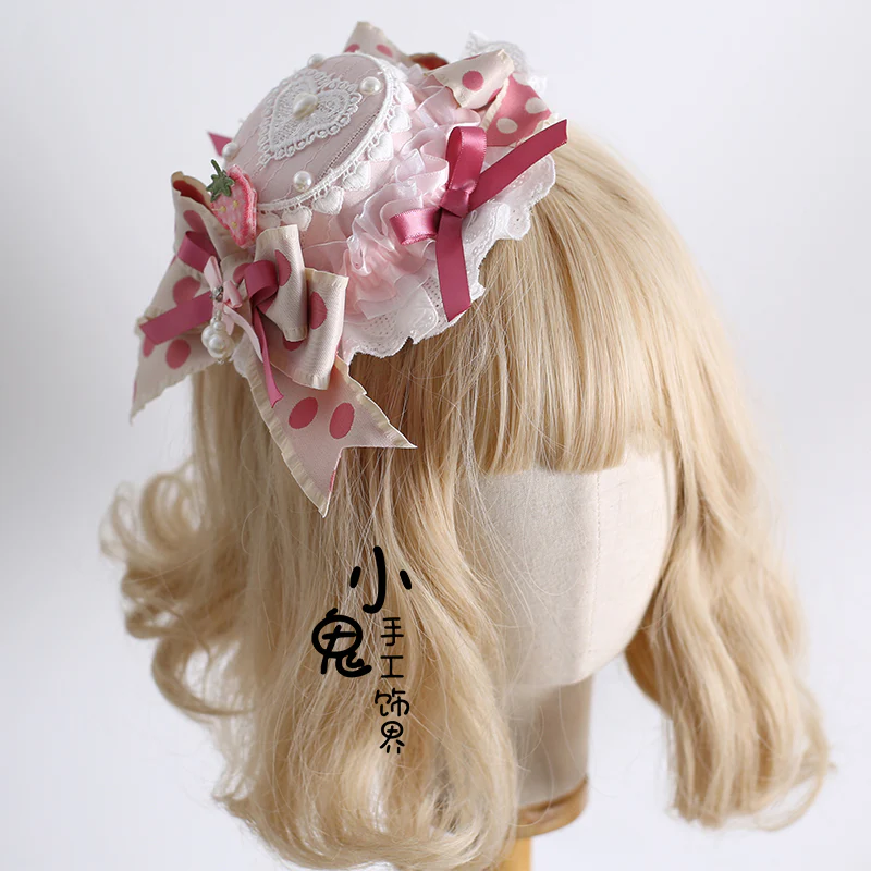 Xiaogui - Sweet Lolita Headdress Pink White Top Hat and Hairband - Image 10