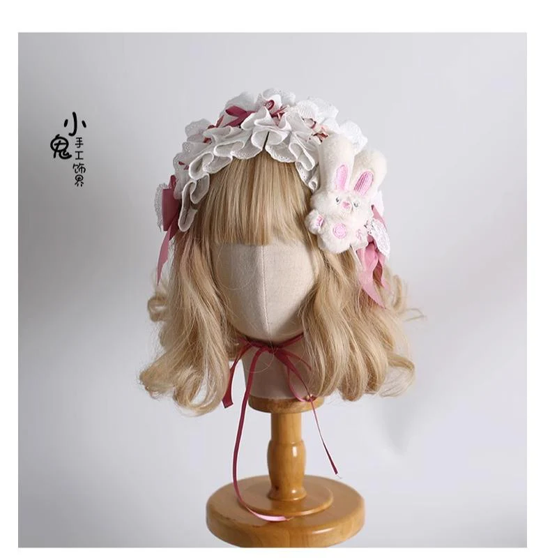 Xiaogui - Sweet Lolita Headdress Pink White Top Hat and Hairband - Image 12