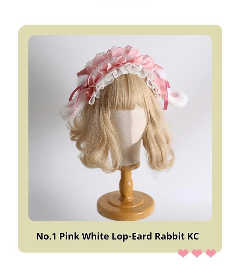 Xiaogui - Sweet Lolita Headdress Pink White Top Hat and Hairband - Image 18