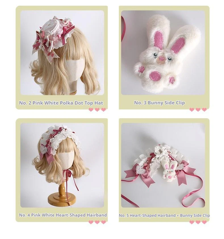 Xiaogui - Sweet Lolita Headdress Pink White Top Hat and Hairband - Image 19