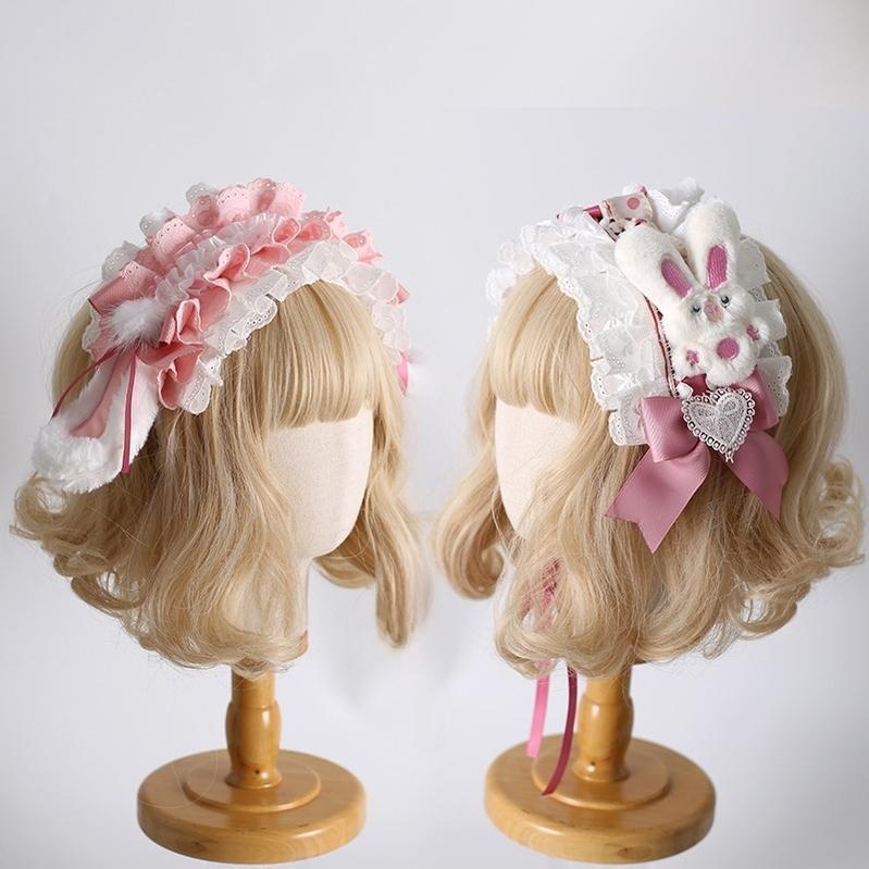 Xiaogui - Sweet Lolita Headdress Pink White Top Hat and Hairband - Image 3
