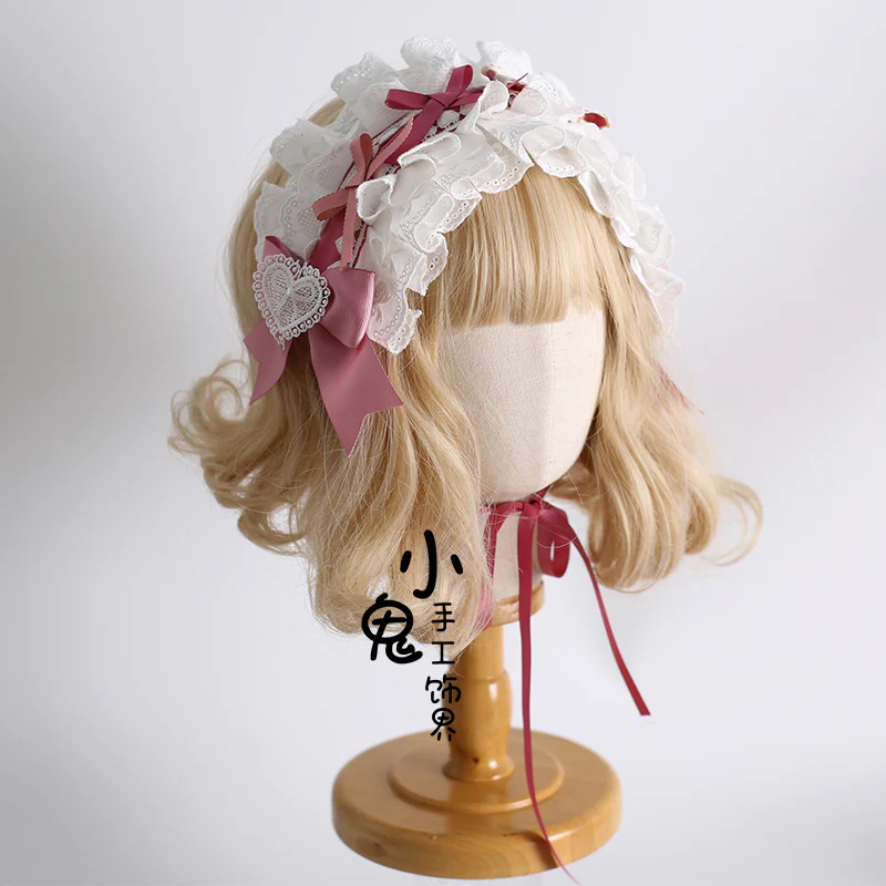 Xiaogui - Sweet Lolita Headdress Pink White Top Hat and Hairband - Image 5