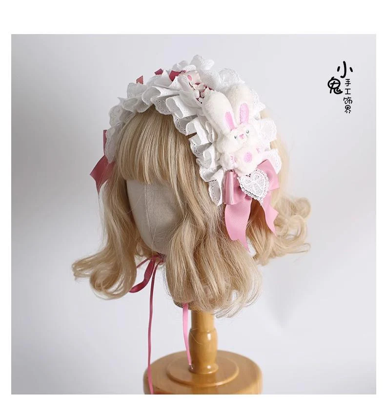 Xiaogui - Sweet Lolita Headdress Pink White Top Hat and Hairband - Image 6