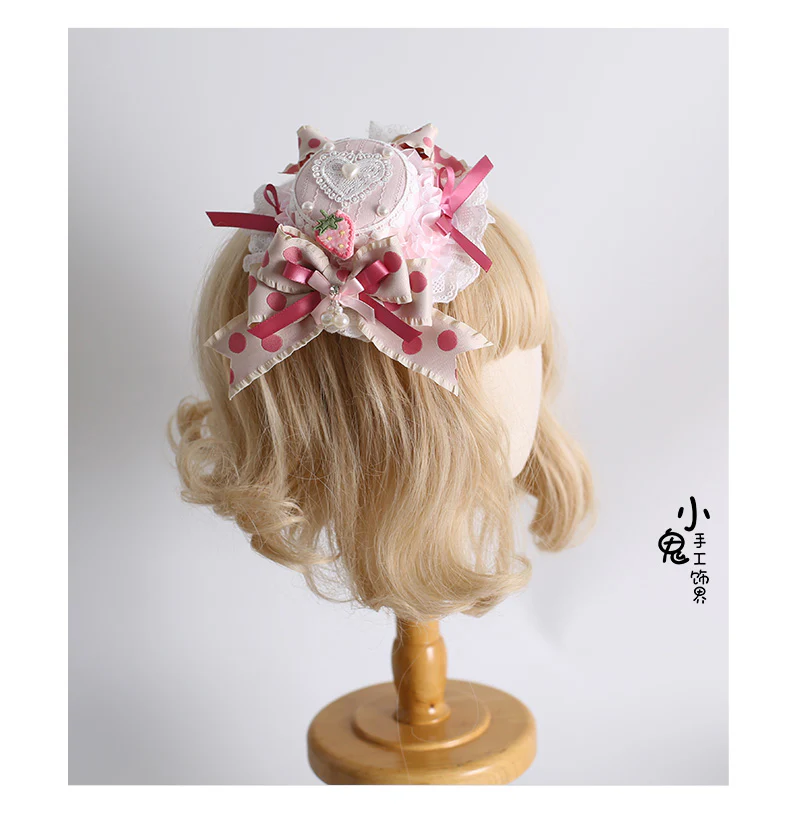 Xiaogui - Sweet Lolita Headdress Pink White Top Hat and Hairband - Image 7