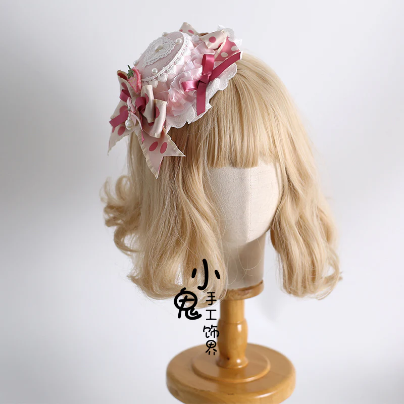 Xiaogui - Sweet Lolita Headdress Pink White Top Hat and Hairband - Image 9