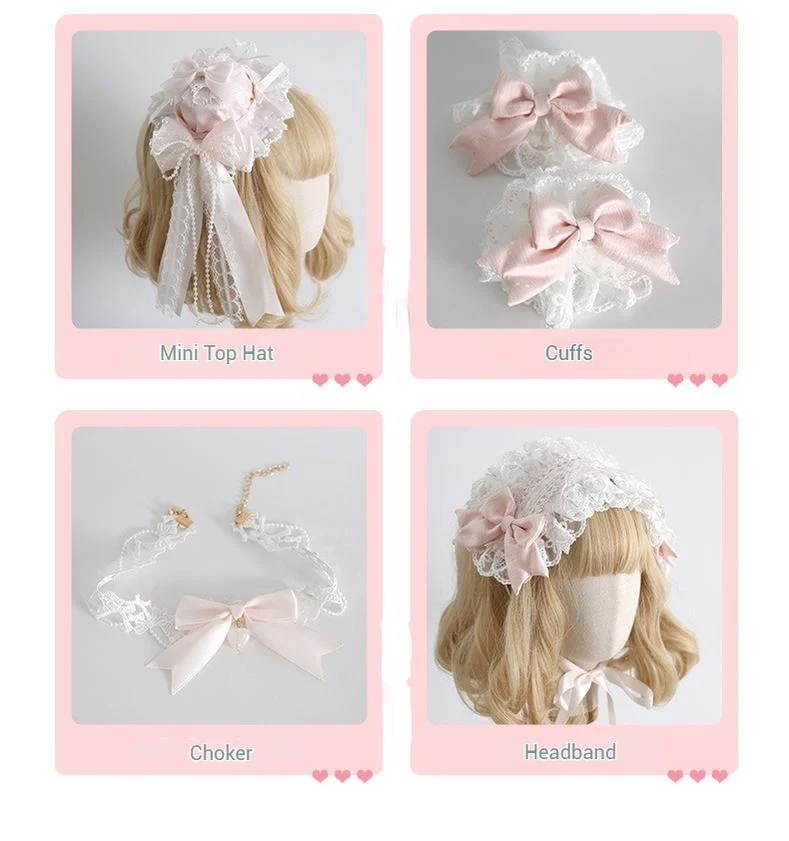 Xiaogui - Sweet Lolita Headwear Set BNT/Hat/Headband/Cuffs With Lace - Image 11