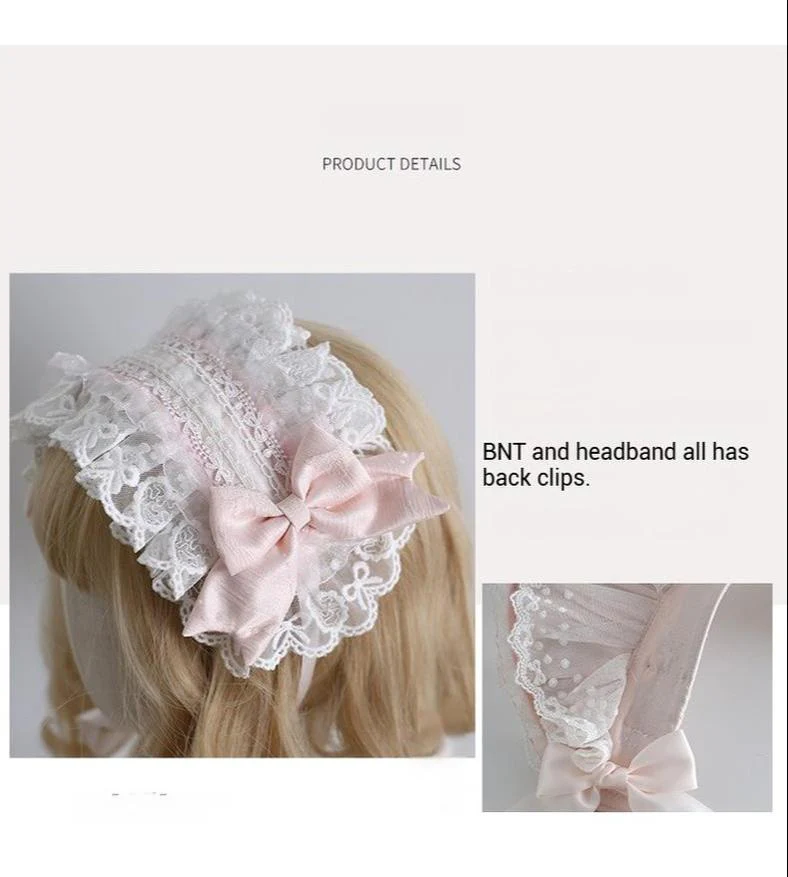 Xiaogui - Sweet Lolita Headwear Set BNT/Hat/Headband/Cuffs With Lace - Image 12