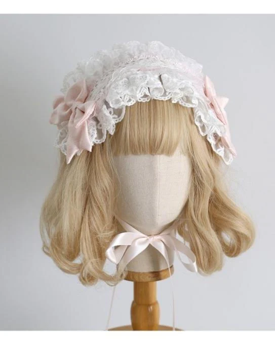 Xiaogui - Sweet Lolita Headwear Set BNT/Hat/Headband/Cuffs With Lace - Image 2