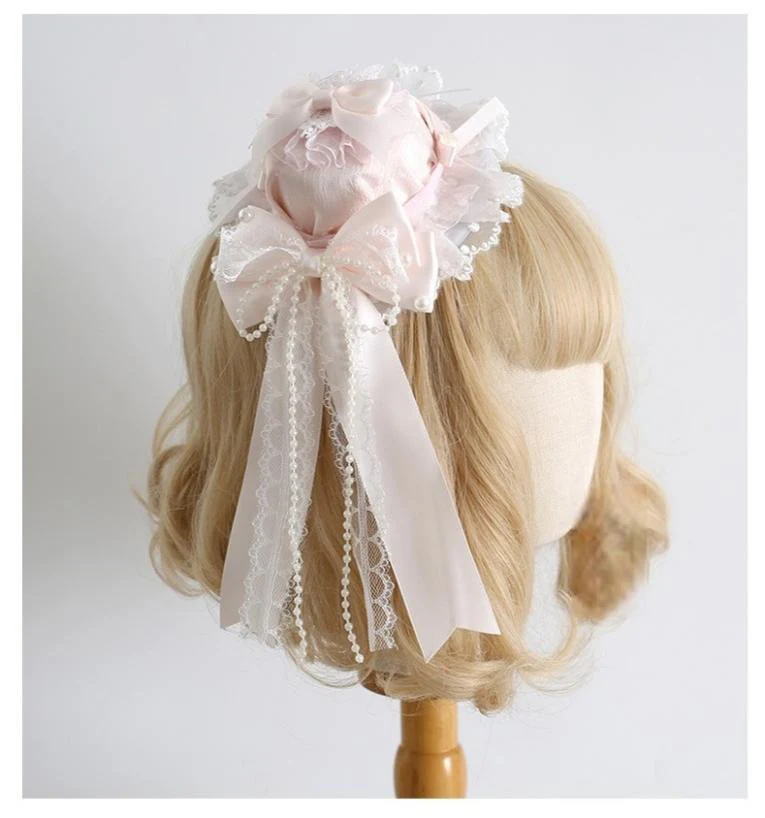 Xiaogui - Sweet Lolita Headwear Set BNT/Hat/Headband/Cuffs With Lace - Image 5