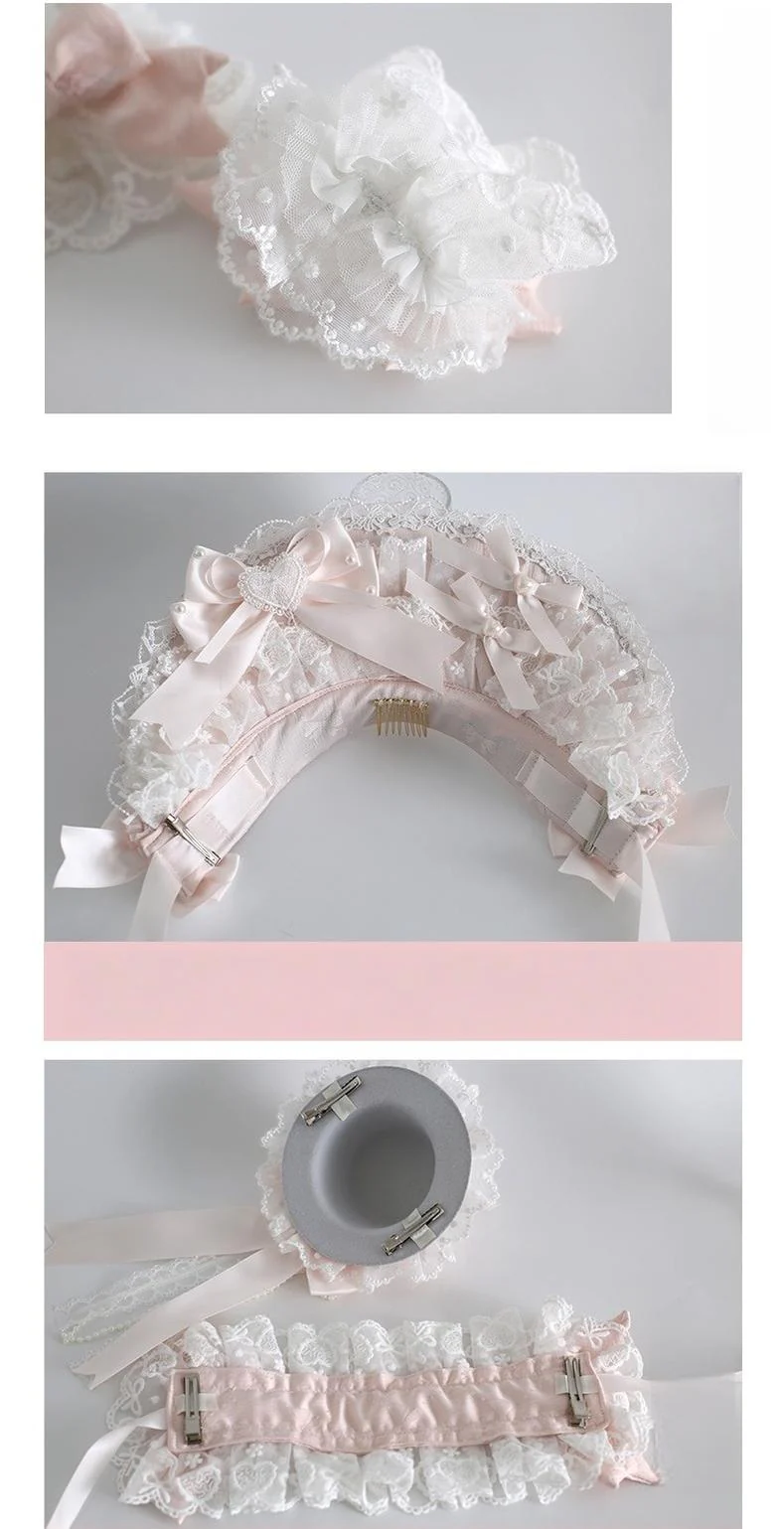 Xiaogui - Sweet Lolita Headwear Set BNT/Hat/Headband/Cuffs With Lace - Image 6