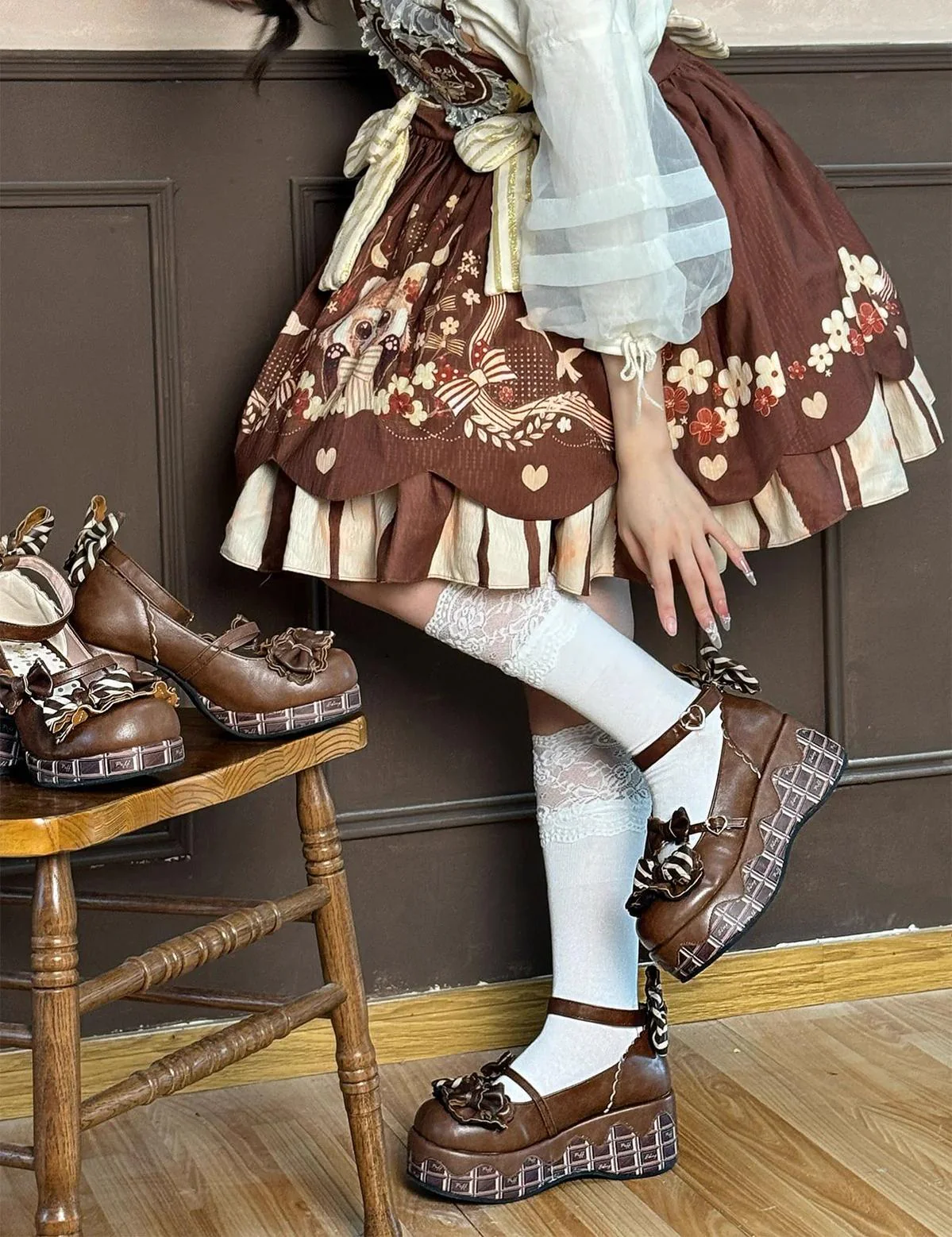 Layered Pastry - Sweet Lolita High Heel Shoes Chocolate Prints Shoes - Image 13