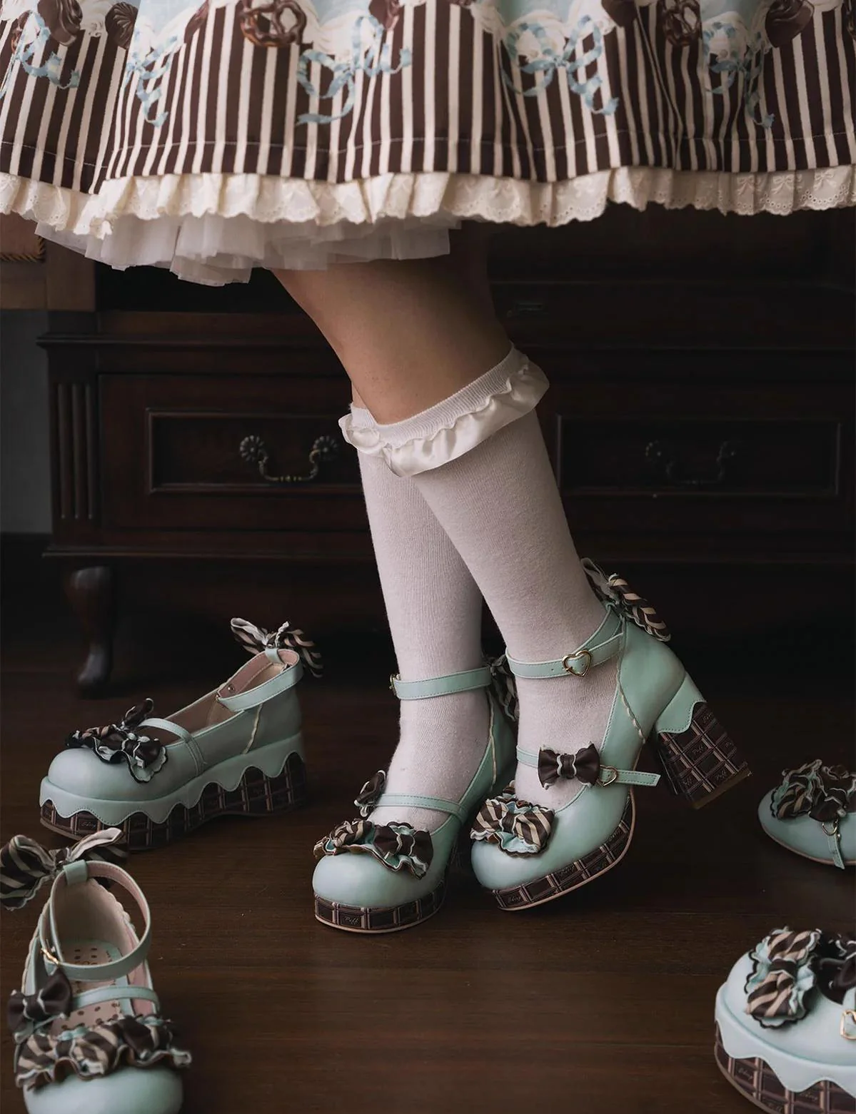 Layered Pastry - Sweet Lolita High Heel Shoes Chocolate Prints Shoes - Image 15