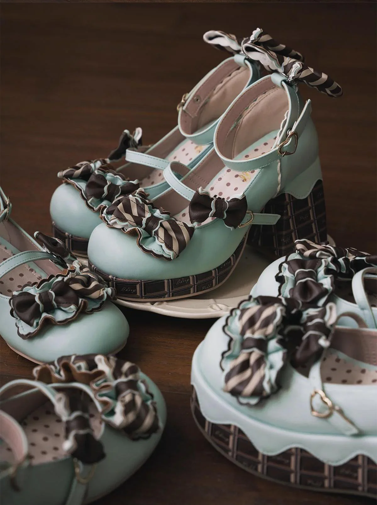 Layered Pastry - Sweet Lolita High Heel Shoes Chocolate Prints Shoes - Image 16