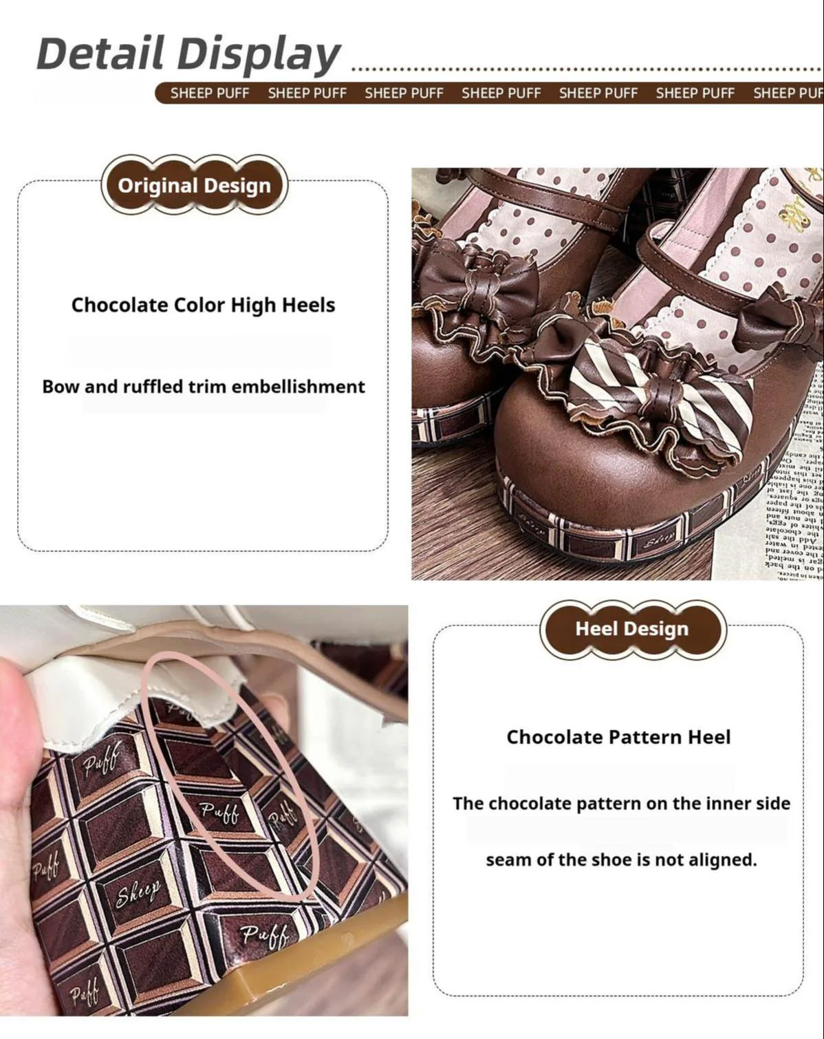 Layered Pastry - Sweet Lolita High Heel Shoes Chocolate Prints Shoes - Image 18
