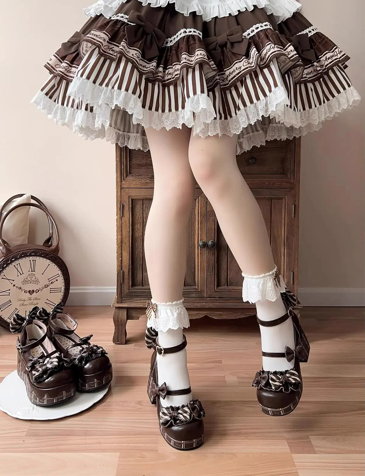 Layered Pastry - Sweet Lolita High Heel Shoes Chocolate Prints Shoes - Image 9