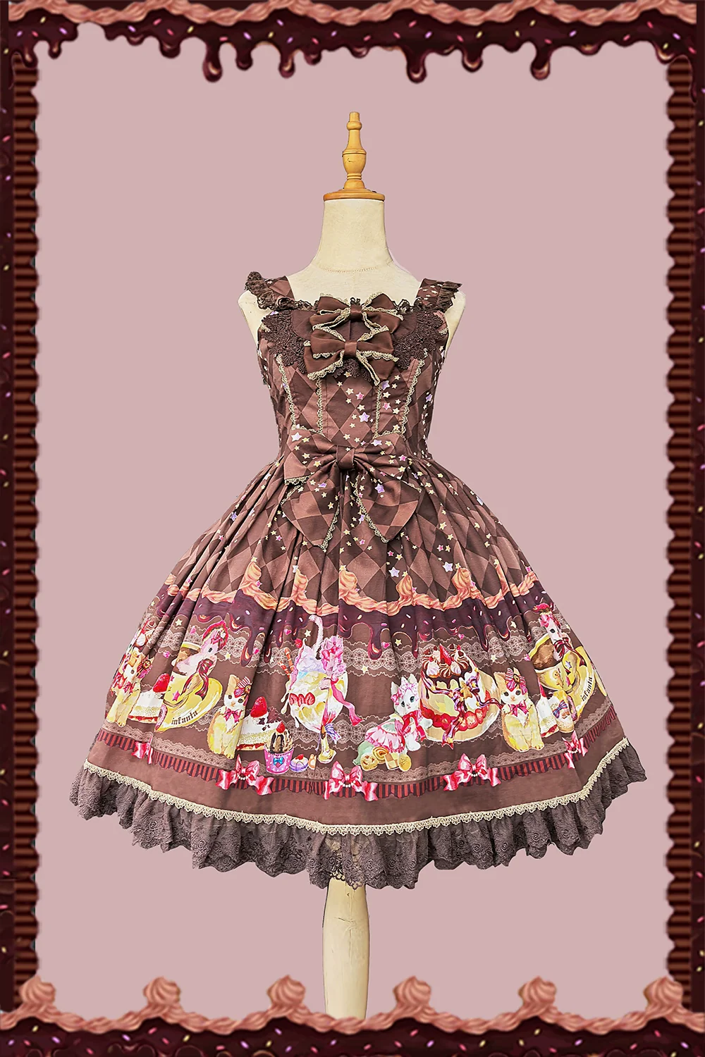 Cream Meow - Sweet Lolita JSK, Cat Print - Image 10