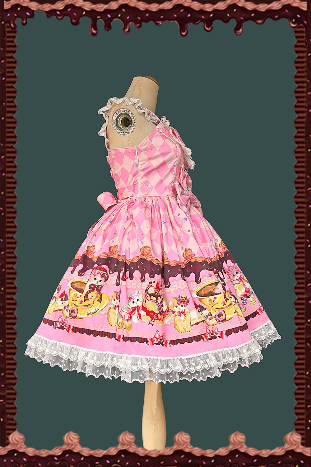 Cream Meow - Sweet Lolita JSK, Cat Print - Image 3