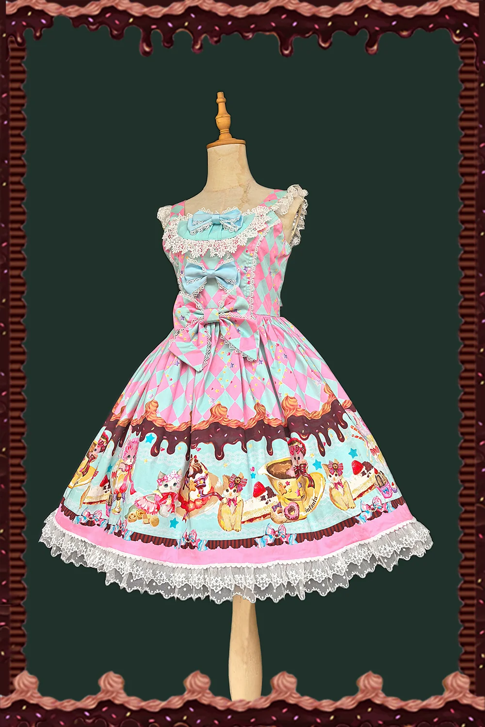 Cream Meow - Sweet Lolita JSK, Cat Print - Image 4
