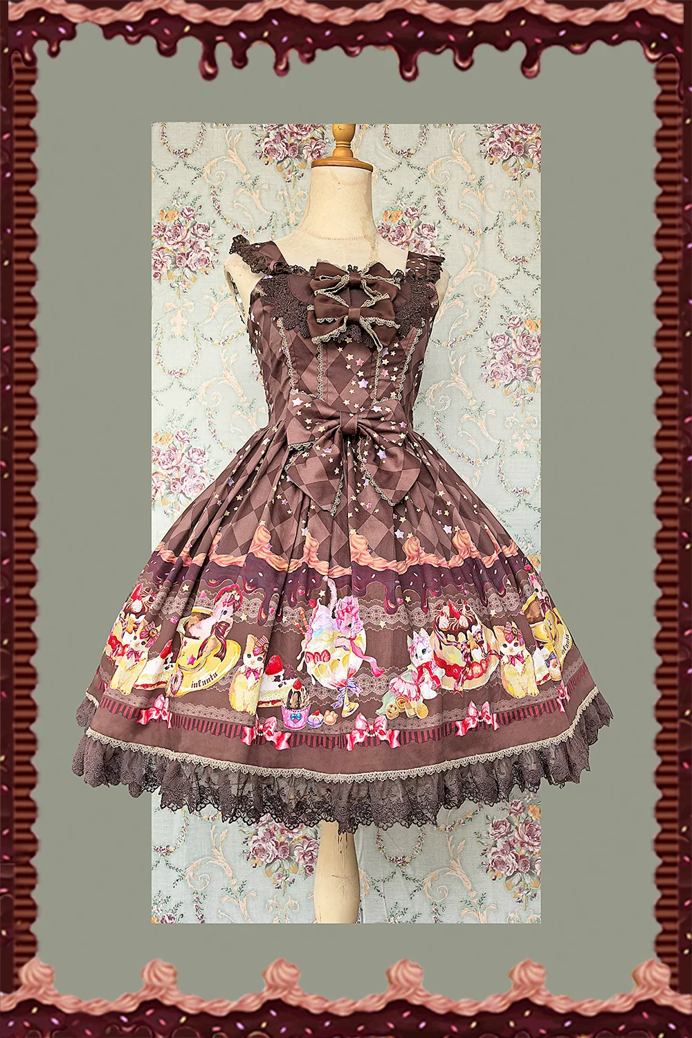 Cream Meow - Sweet Lolita JSK, Cat Print - Image 7