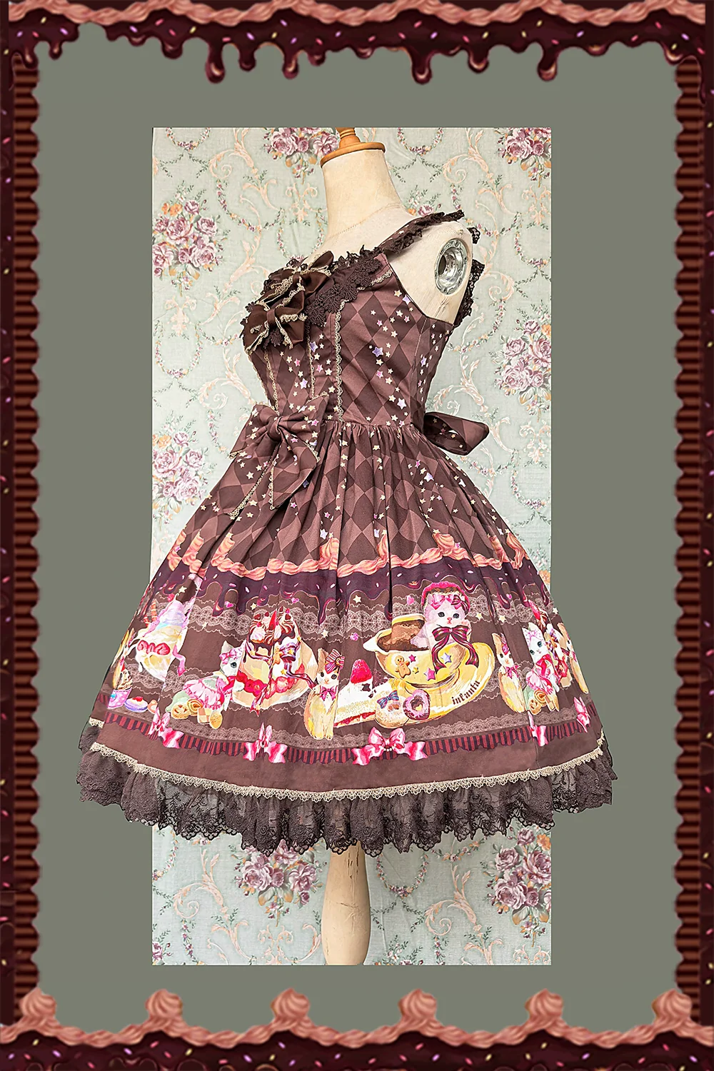 Cream Meow - Sweet Lolita JSK, Cat Print - Image 8