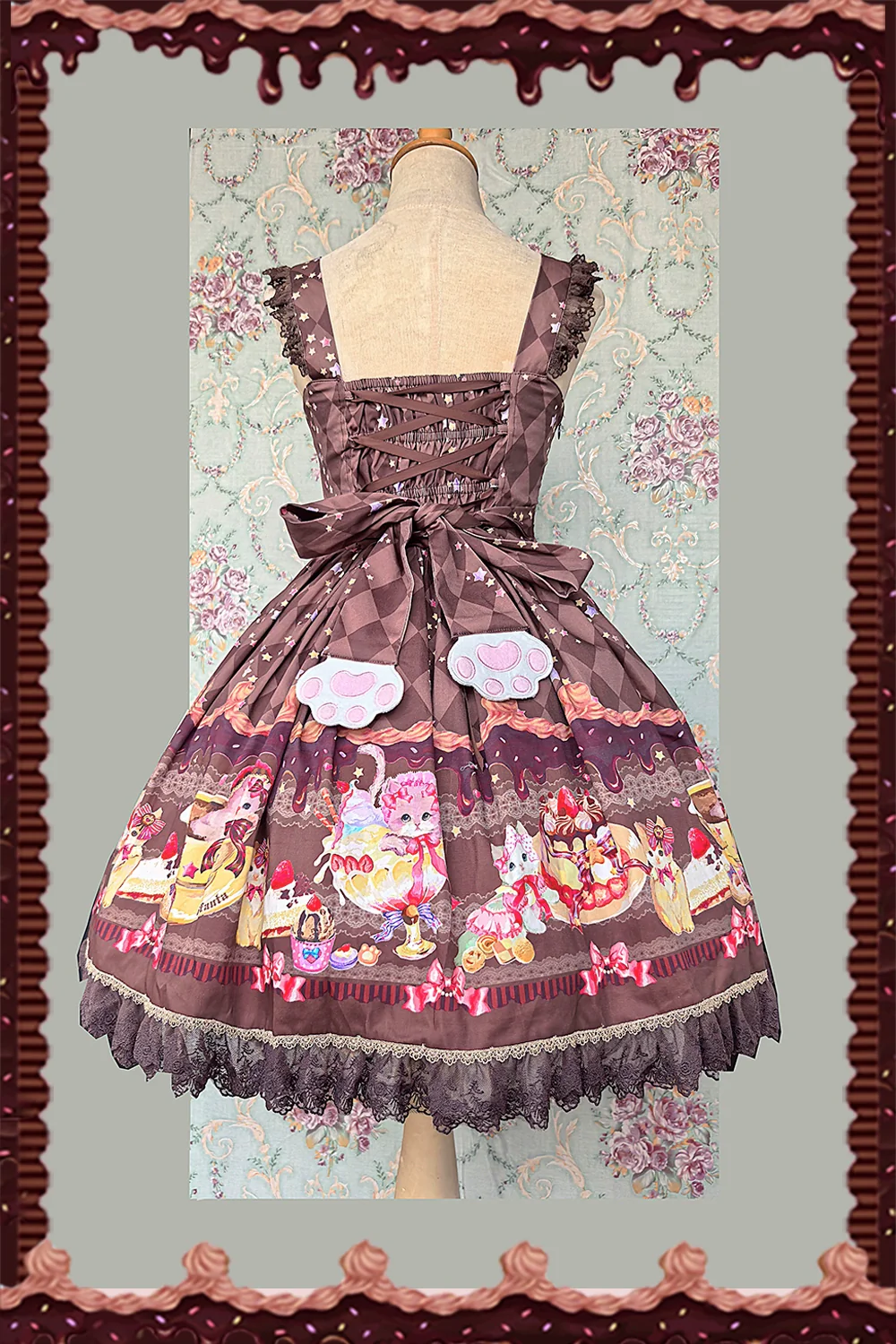 Cream Meow - Sweet Lolita JSK, Cat Print - Image 9
