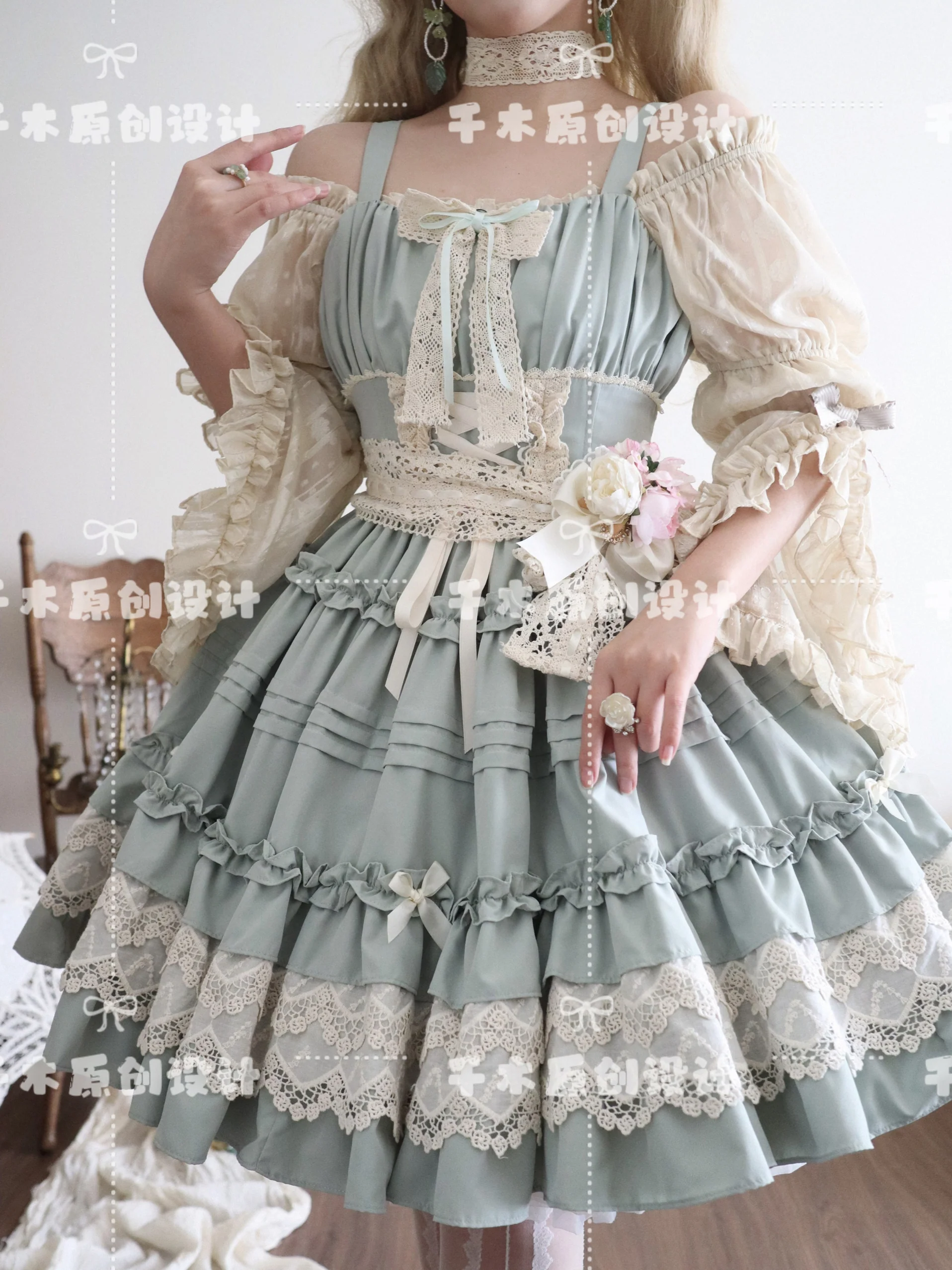 Qianmu - Vivian - Sweet Lolita JSK Doll Lolita Tiered Ruffles Dress - Image 13