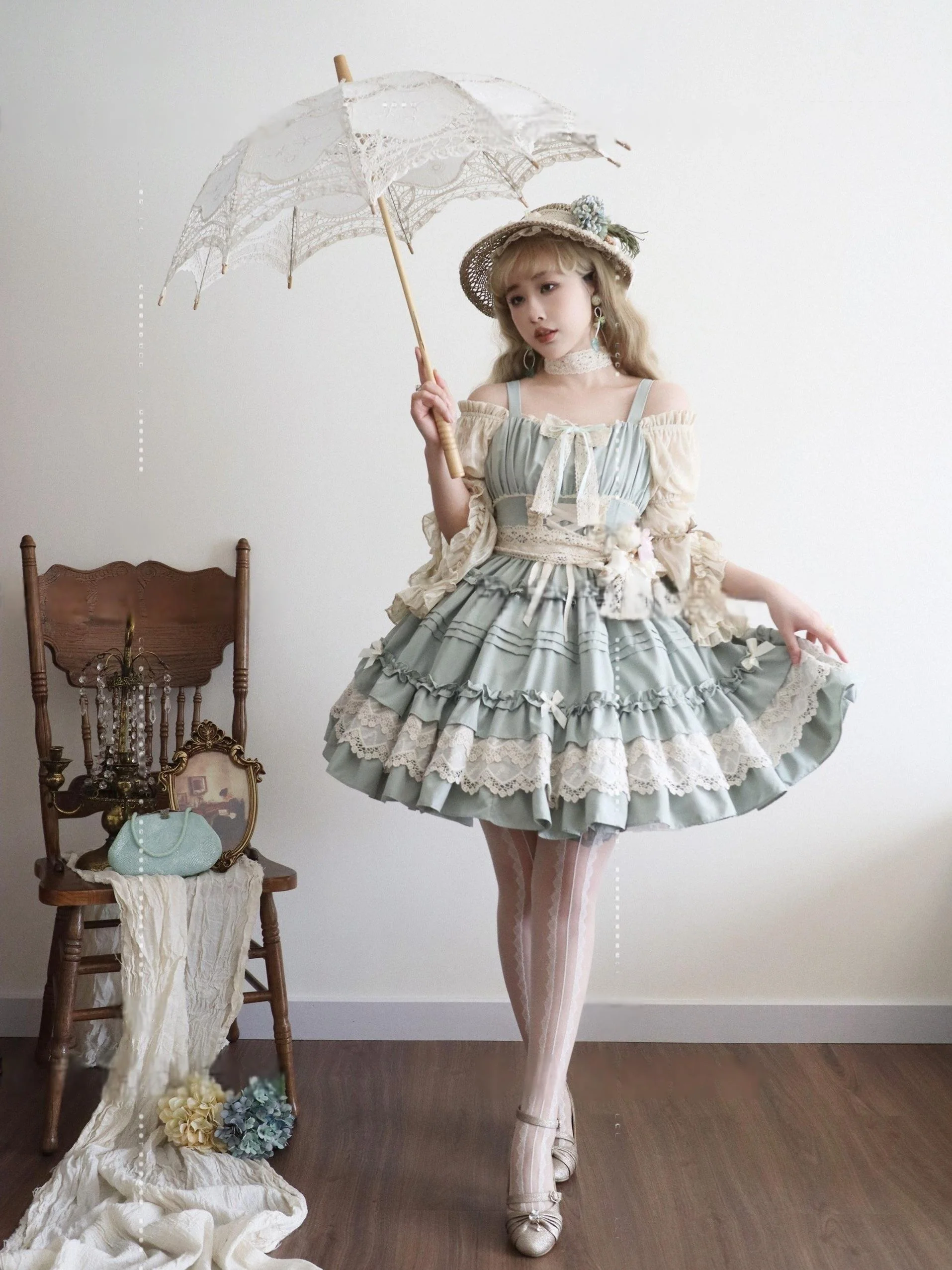 Qianmu - Vivian - Sweet Lolita JSK Doll Lolita Tiered Ruffles Dress - Image 4