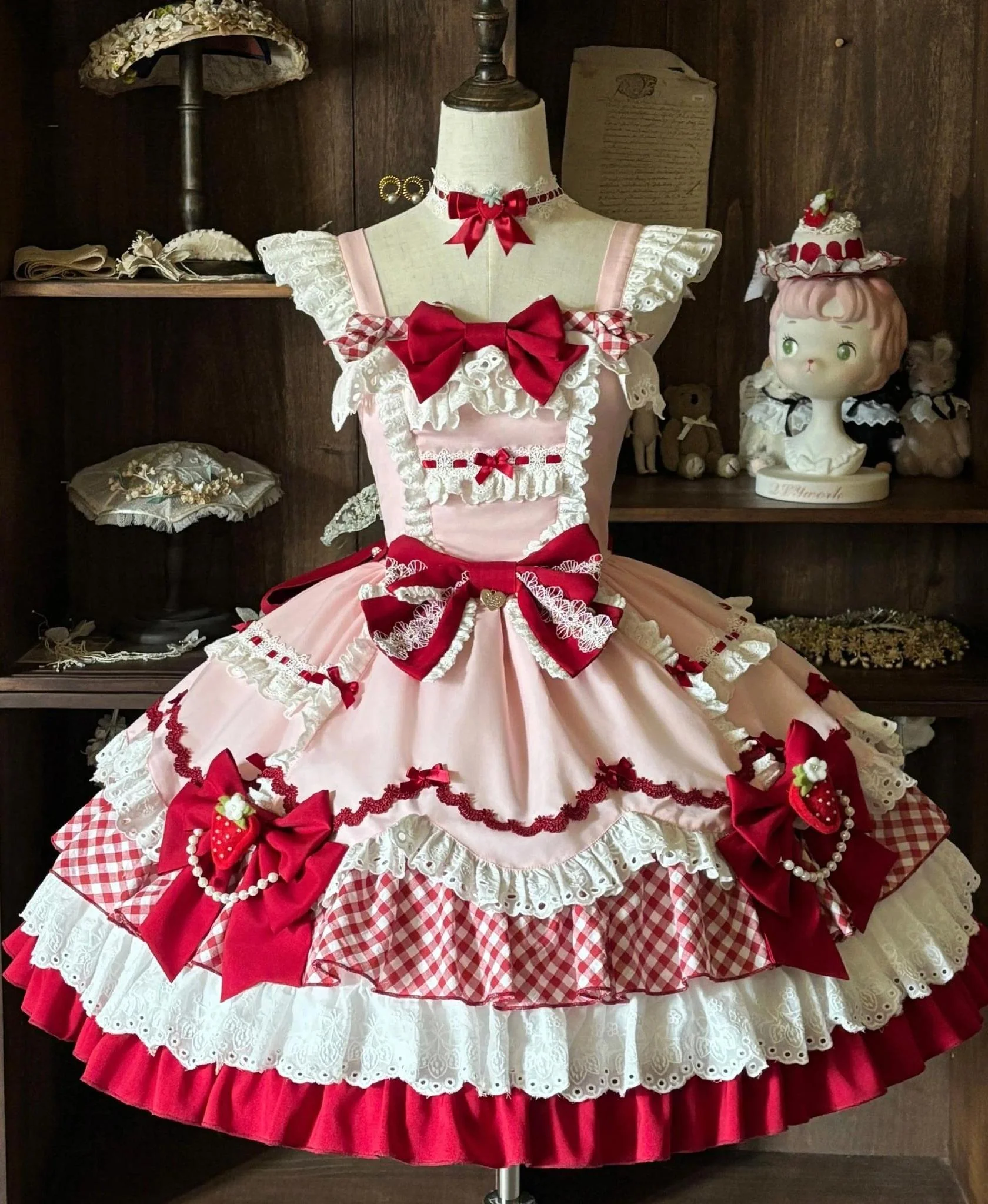 Berry Sweetheart - Sweet Lolita JSK Dress, Four Tiered Hem
