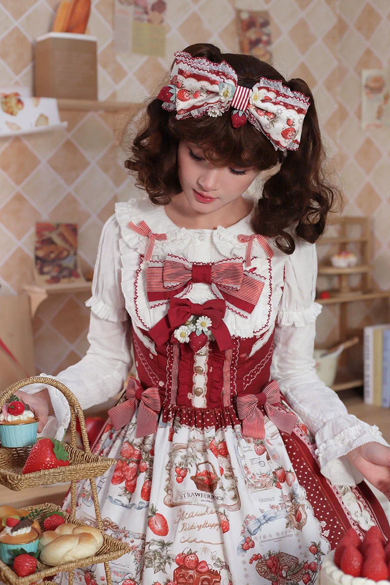 Strawberry Manor - Sweet Lolita JSK Dress, Strawberry Print - Image 14