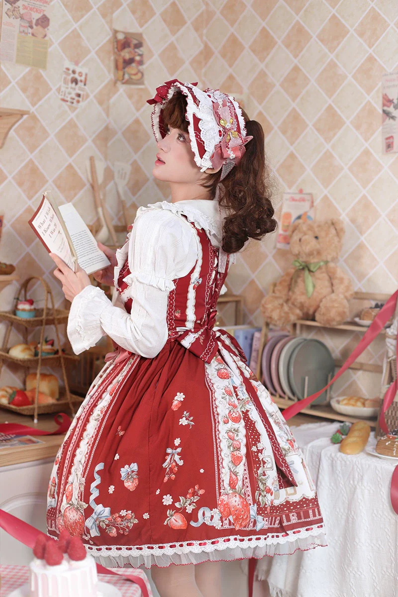 Strawberry Manor - Sweet Lolita JSK Dress, Strawberry Print - Image 15