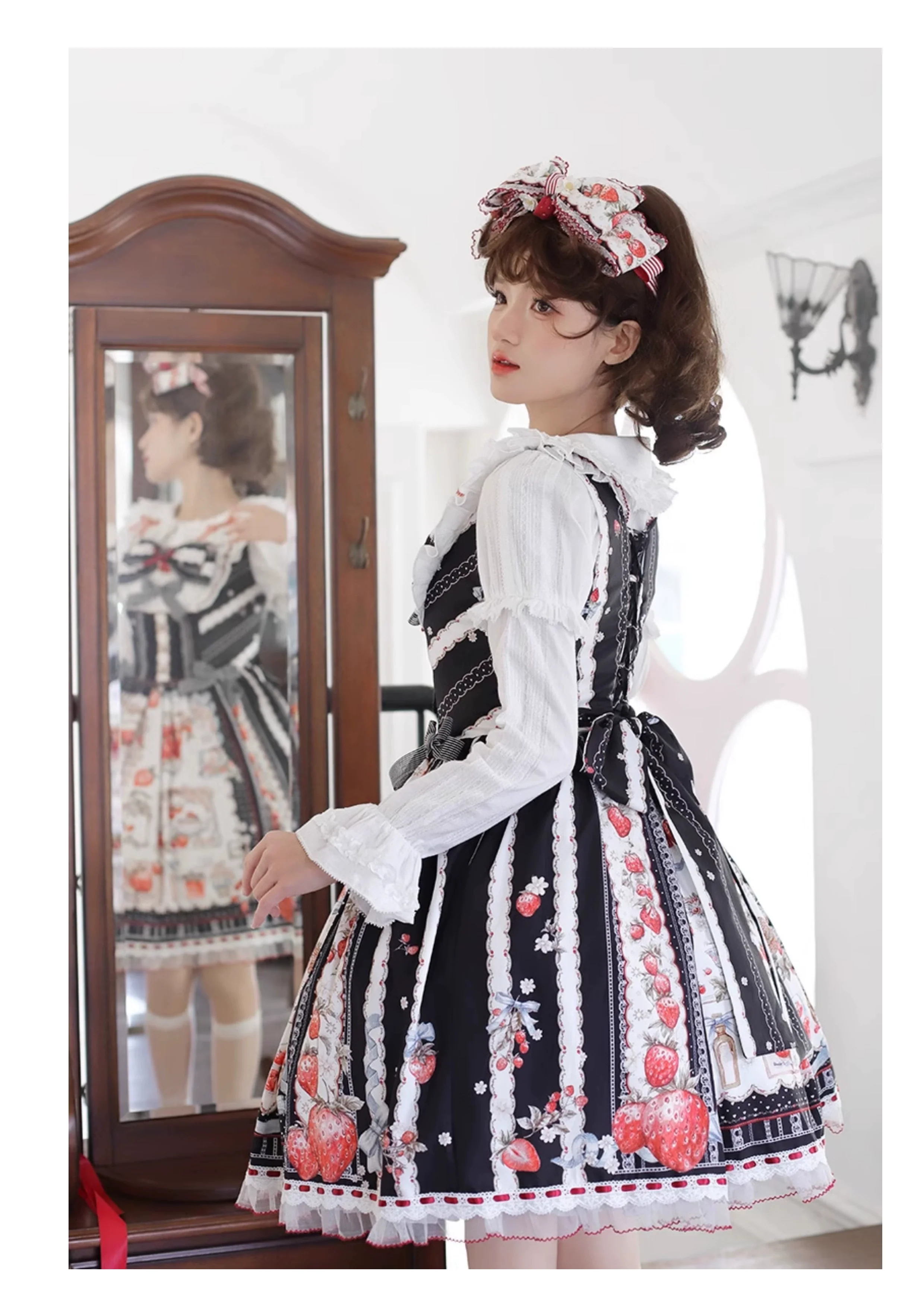 Strawberry Manor - Sweet Lolita JSK Dress, Strawberry Print - Image 20