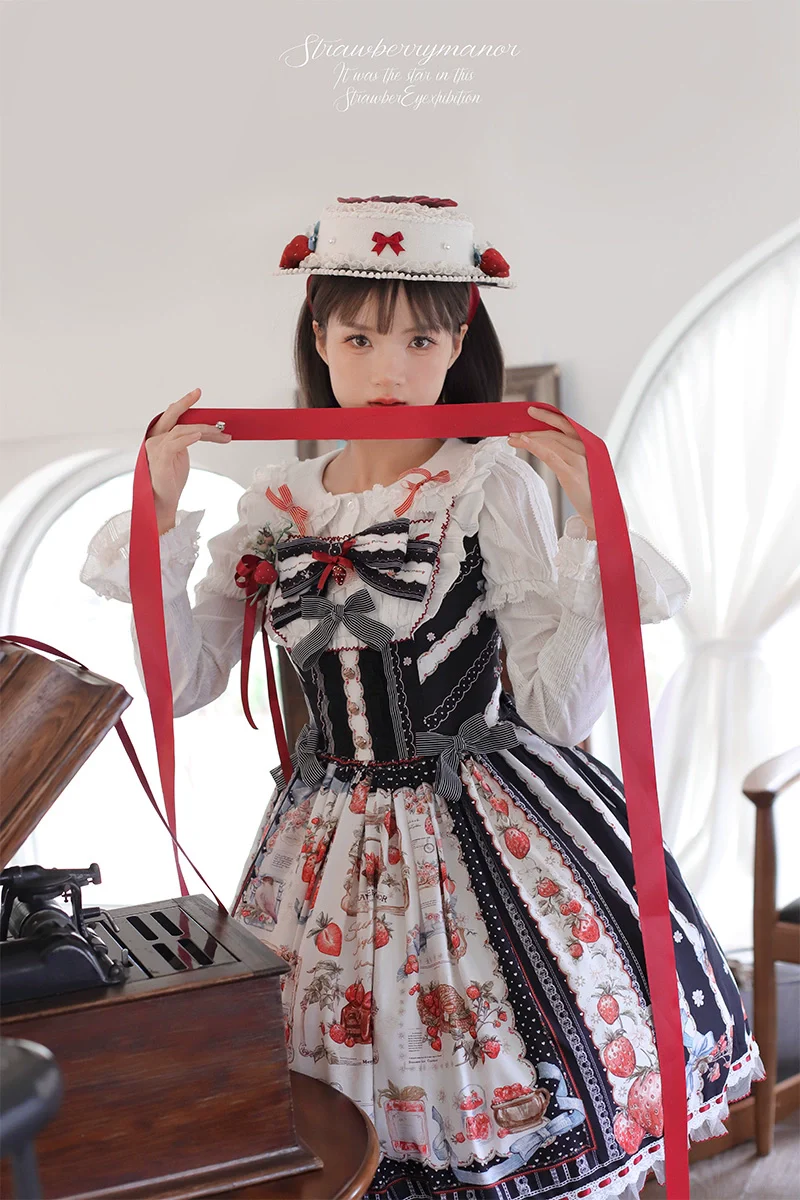 Strawberry Manor - Sweet Lolita JSK Dress, Strawberry Print - Image 23