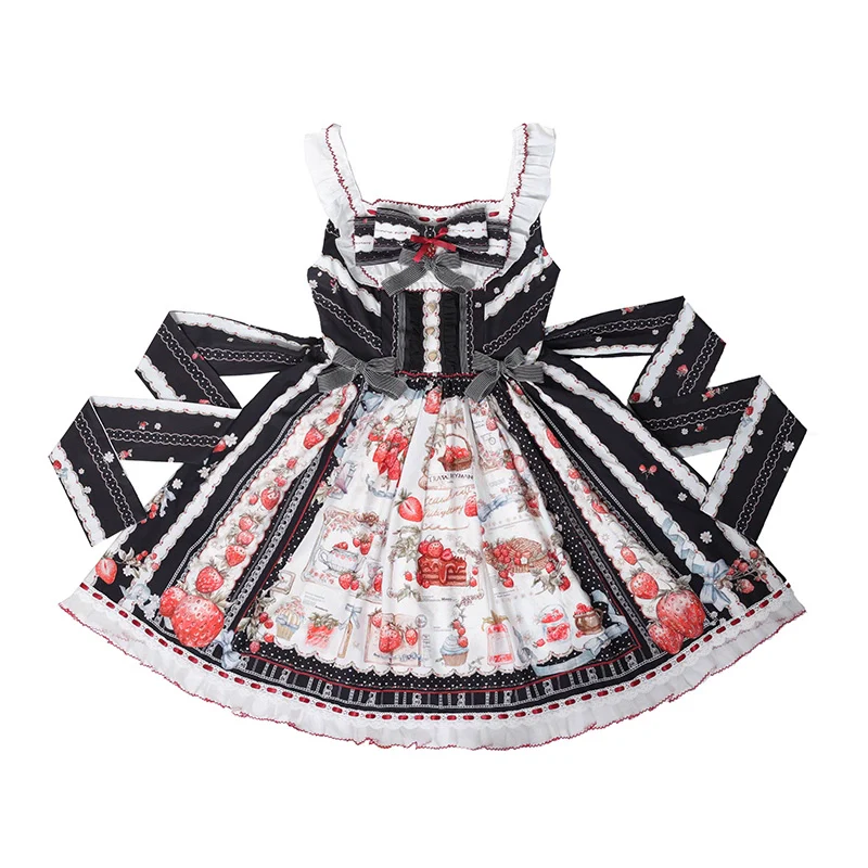 Strawberry Manor - Sweet Lolita JSK Dress, Strawberry Print - Image 25