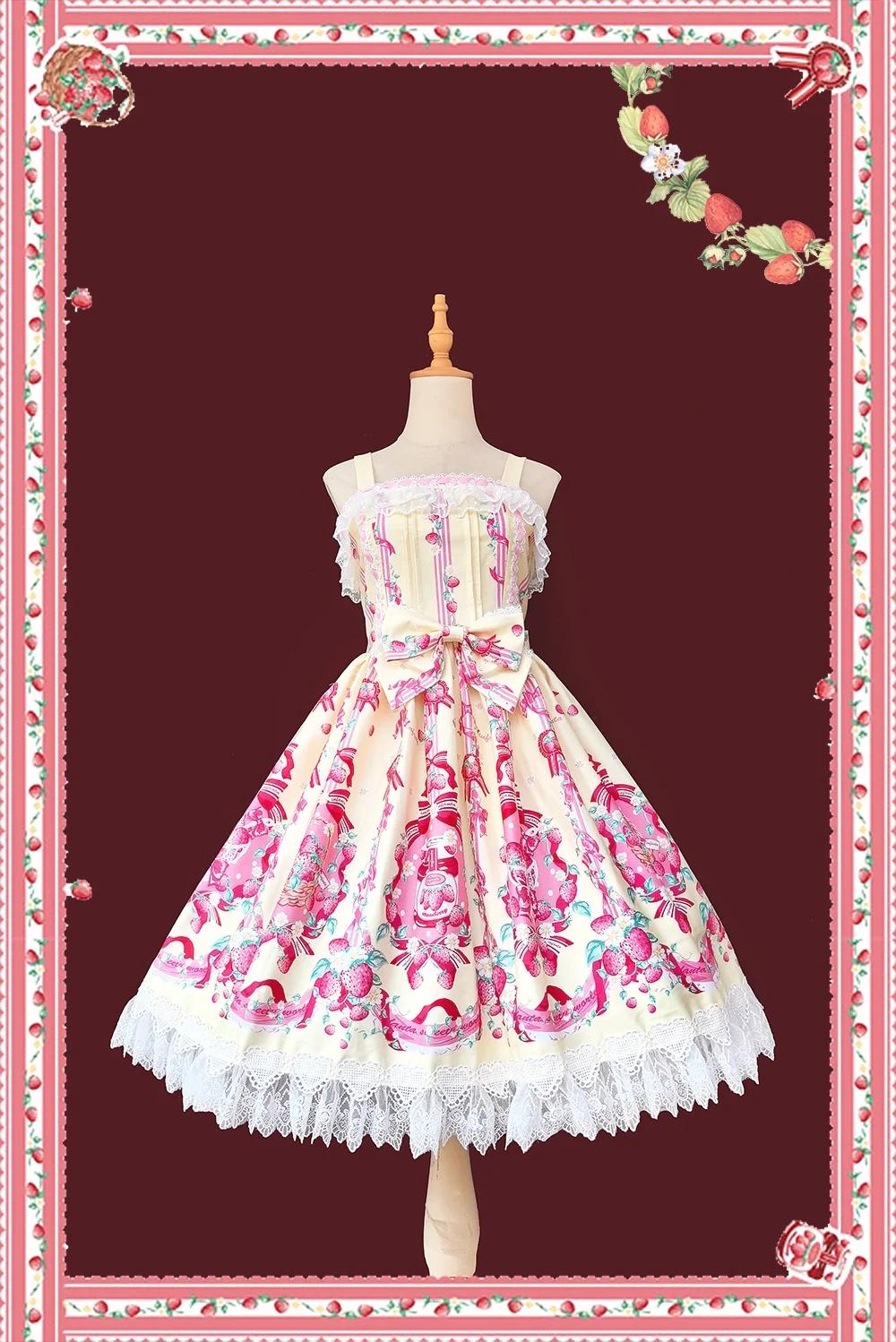 Strawberry Culinary Maiden - Sweet Lolita JSK Dress With Strawberry Floral Print - Image 2