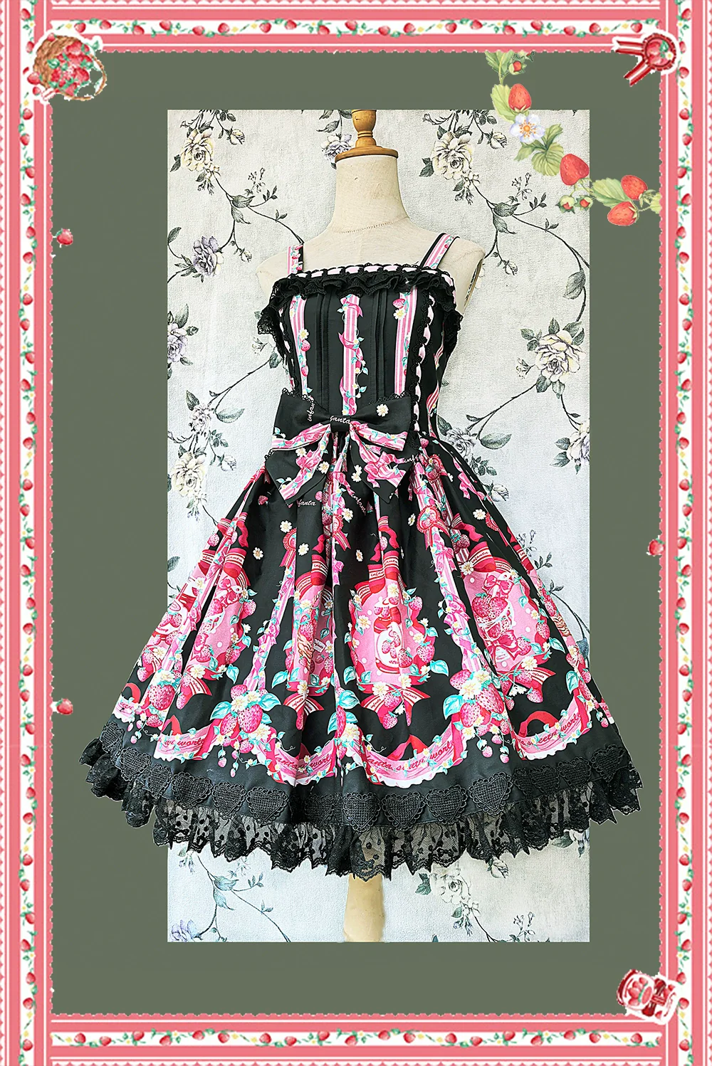 Strawberry Culinary Maiden - Sweet Lolita JSK Dress With Strawberry Floral Print - Image 4