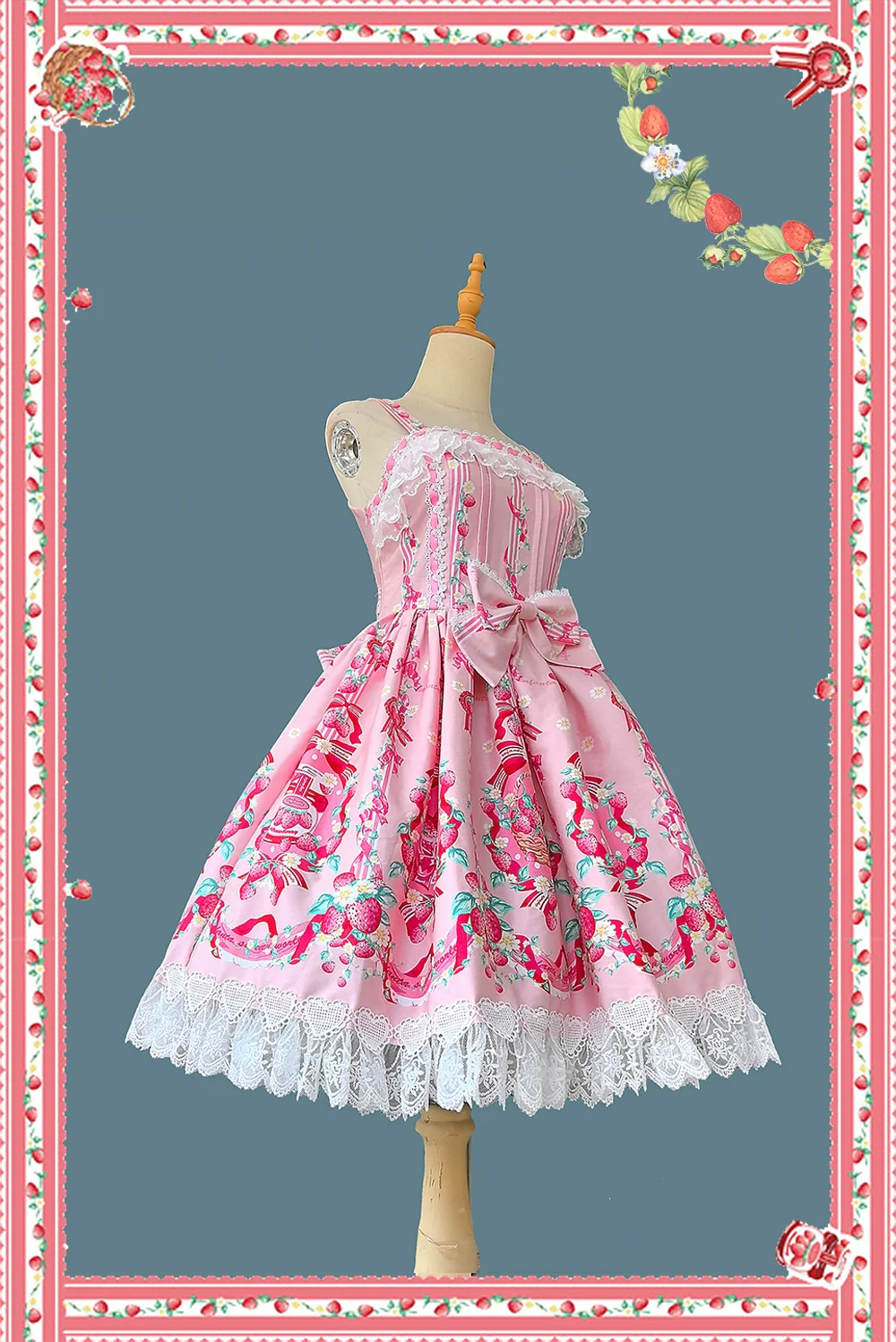 Strawberry Culinary Maiden - Sweet Lolita JSK Dress With Strawberry Floral Print - Image 5