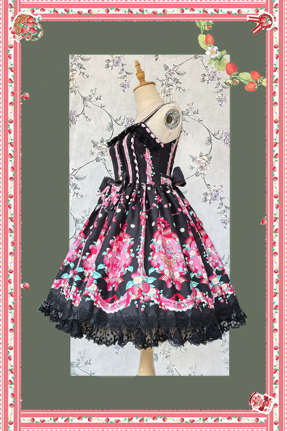 Strawberry Culinary Maiden - Sweet Lolita JSK Dress With Strawberry Floral Print - Image 9
