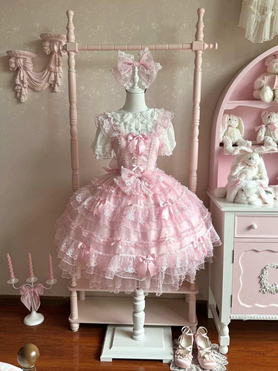 Hanguliang - Fudie Heart - Sweet Lolita JSK Dress With Tiered Skirt and Bow Trailing - Image 14