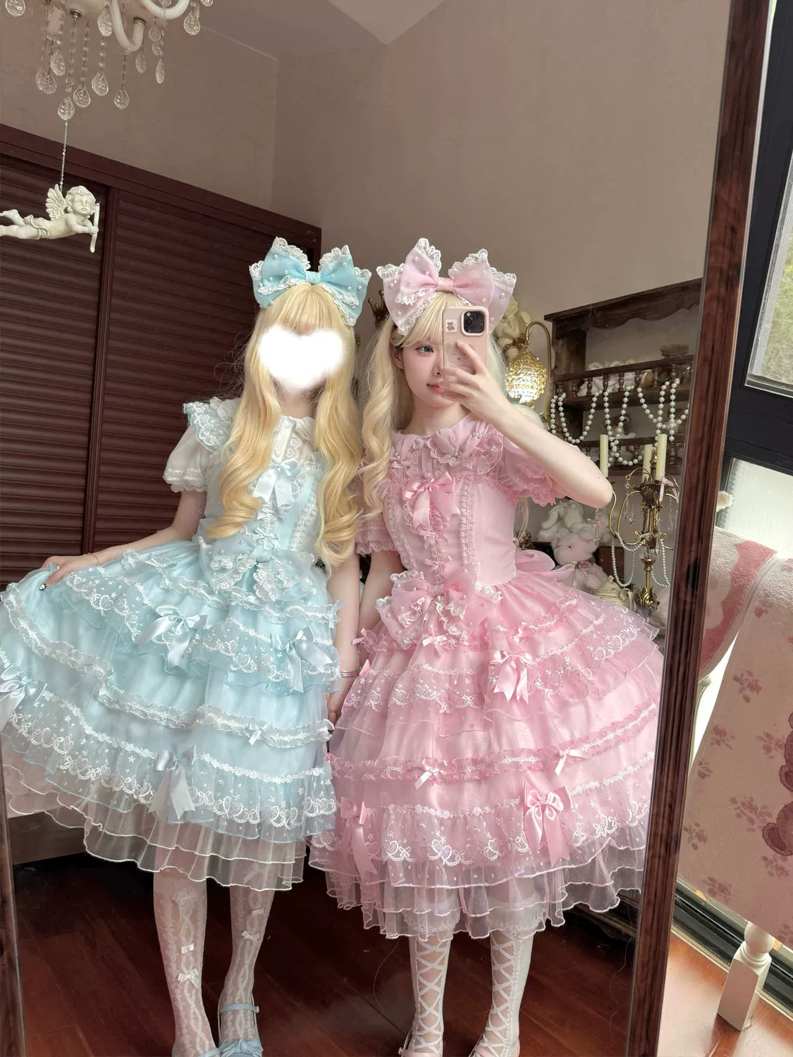 Hanguliang - Fudie Heart - Sweet Lolita JSK Dress With Tiered Skirt and Bow Trailing - Image 6