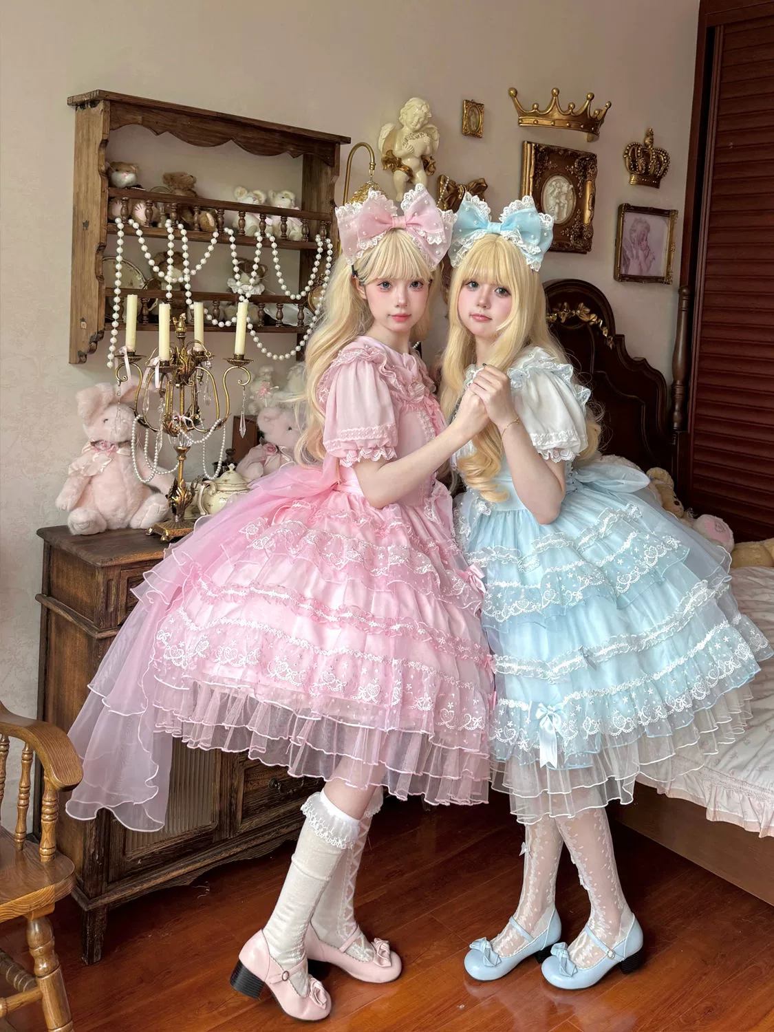 Hanguliang - Fudie Heart - Sweet Lolita JSK Dress With Tiered Skirt and Bow Trailing - Image 8