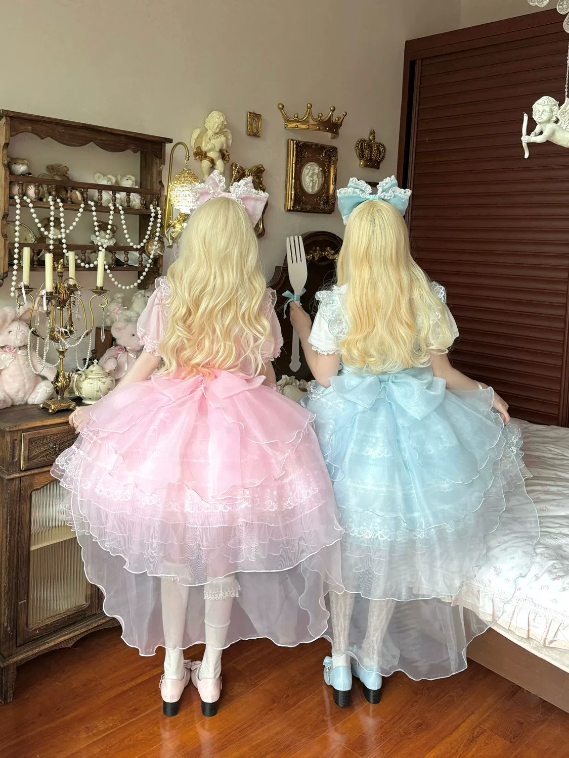 Hanguliang - Fudie Heart - Sweet Lolita JSK Dress With Tiered Skirt and Bow Trailing - Image 9