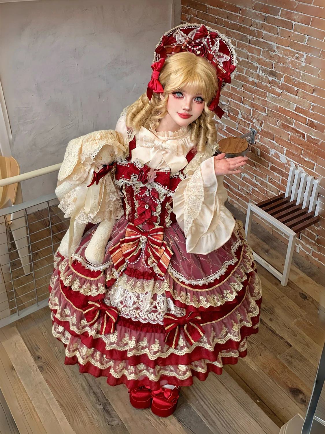 Hanguliang - Gem Crown - Sweet Lolita JSK Suit Tiered Ruffles Doll-Like Dress and BNT - Image 10